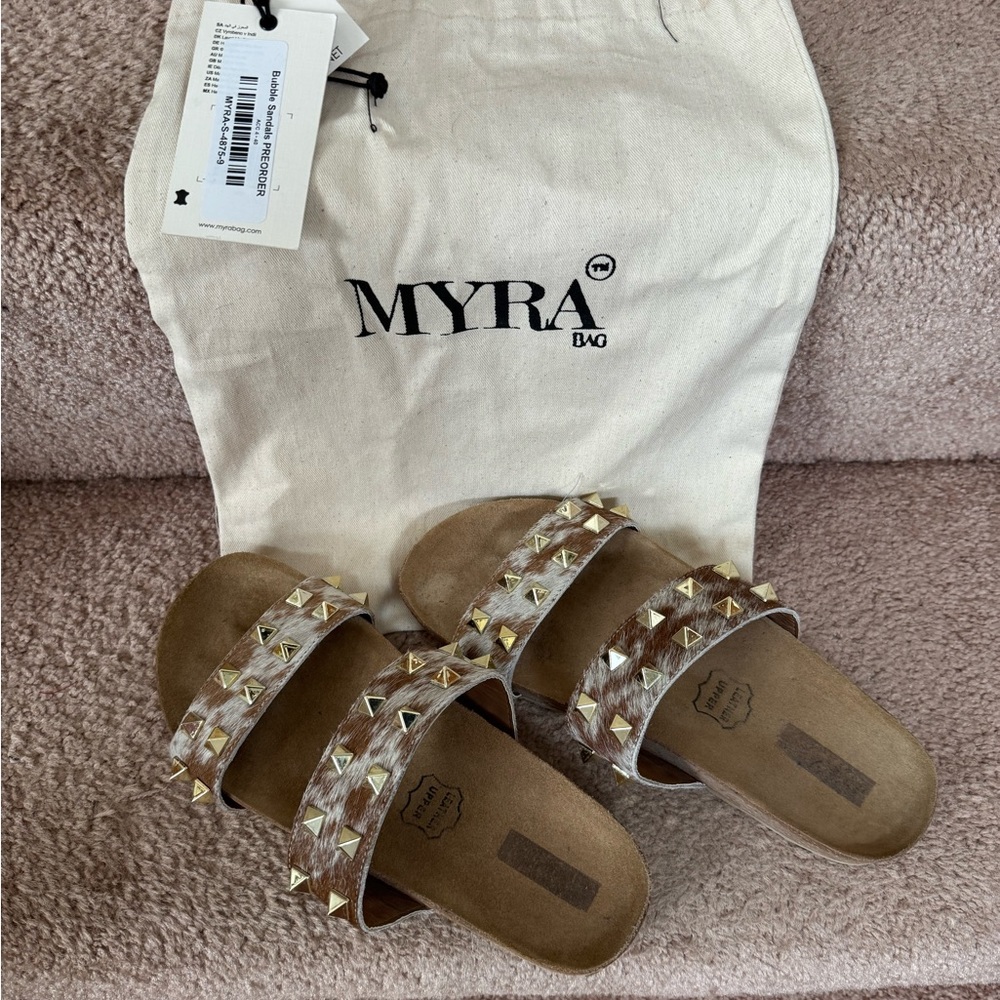 Myra Bag Brown/Tan Studded Slide Sandals